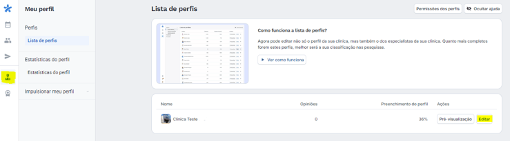 Dctoralia - Criar Perfil Gratuito Clínicas - Editar Perfil