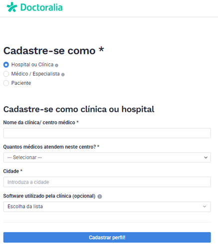 Dctoralia - Criar Perfil Gratuito Clínicas - Cadastro